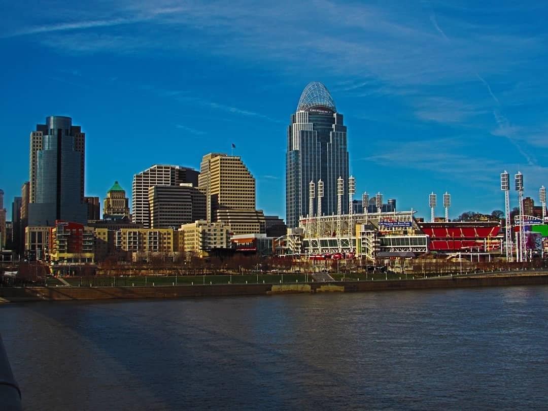 Skyline of Cincinnati, Ohio from the Ohio River.